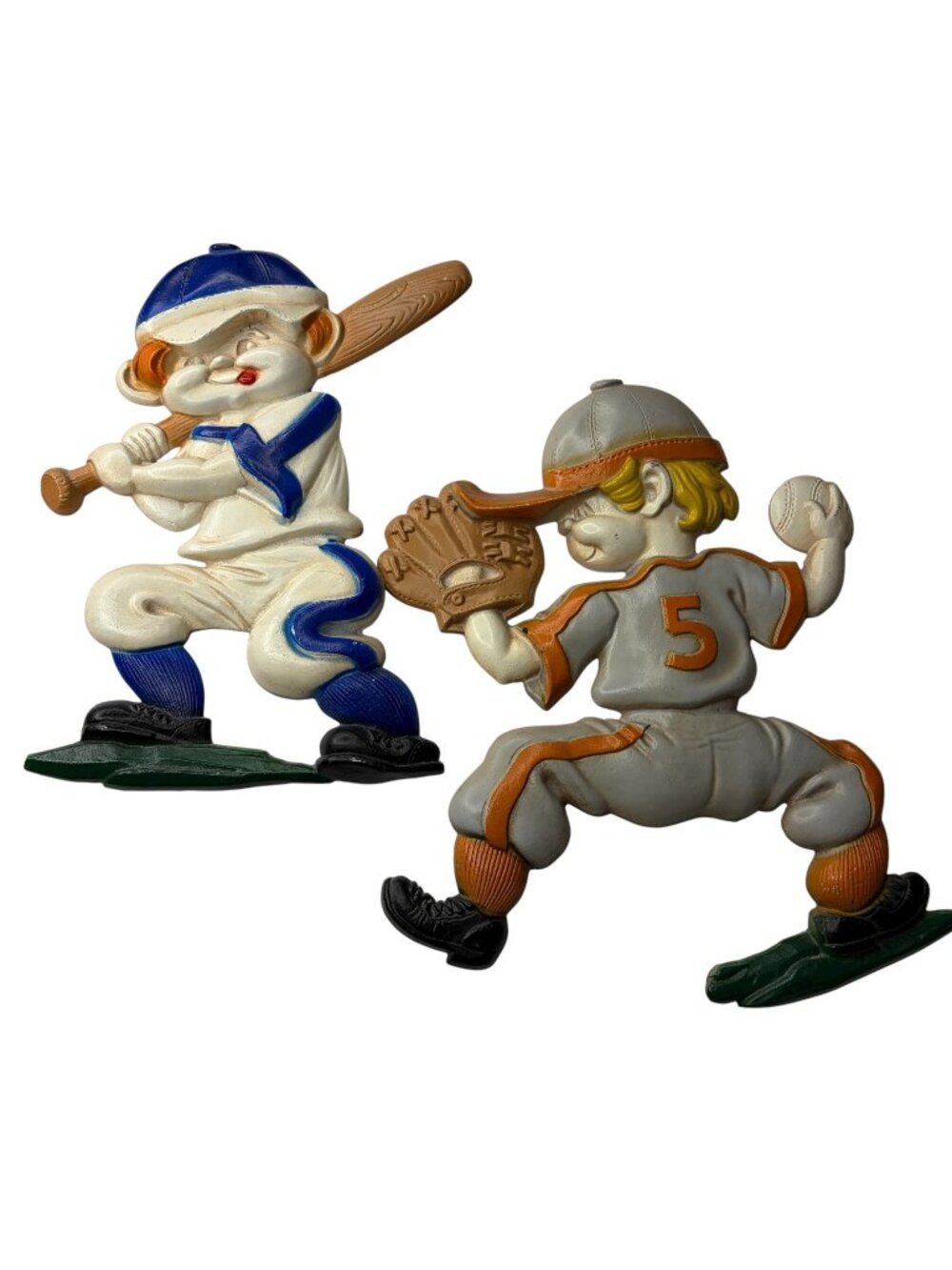 Vtg 1970's SEXTON 2 PC Metal Children Baseball Players Wall Hanging Pitcher Batt